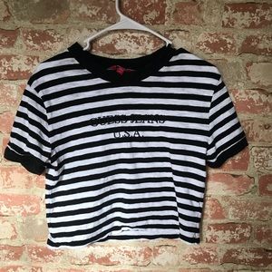 Striped Guess Tee in black and white stripe
